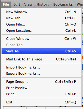 screen shot showing the 'save as' menu from Safari