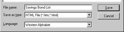 screen shot showing: file name, save as type, encoding, save and cancel buttons